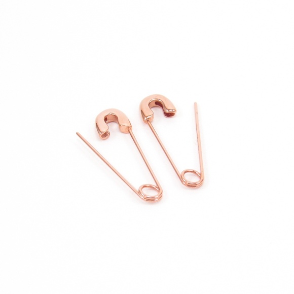 MonaBella Jewelry - Safety Pin Earrings 18K Rose Gold Edgy Punk Hot